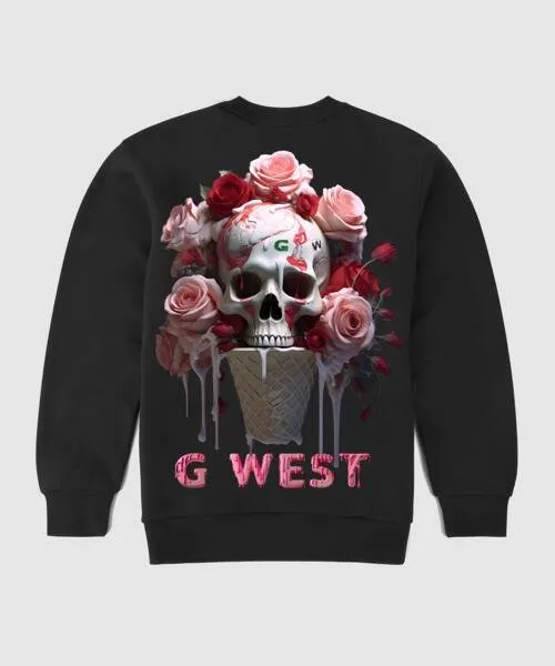 G West Ice Cream Skull Fleece Crewneck With Invisible Zippers - Gwpcrwl5006 - 3 Colors