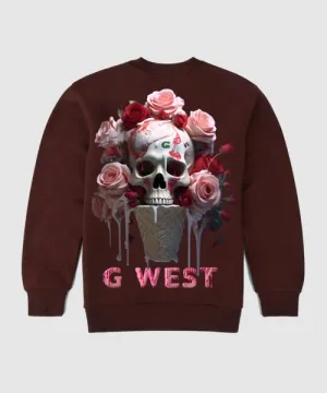 G West Ice Cream Skull Fleece Crewneck With Invisible Zippers - Gwpcrwl5006 - 3 Colors