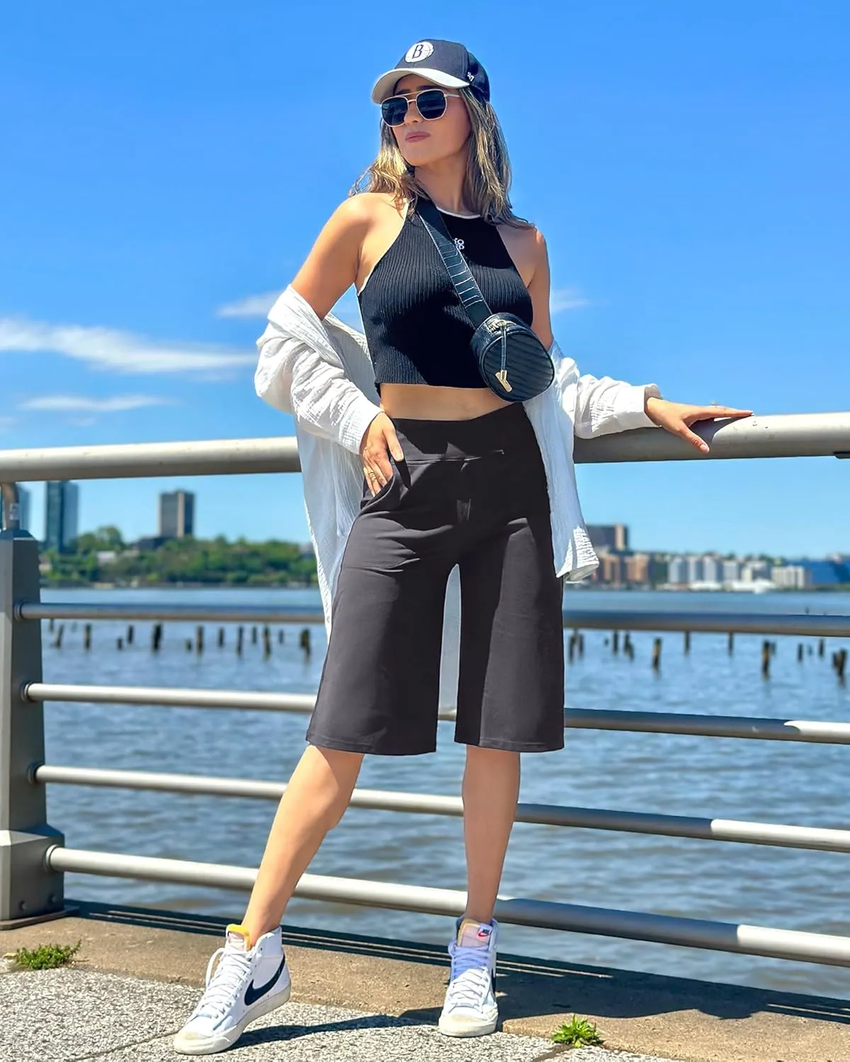 G4Free Capri Pants for Women 14" Knee Length Wide Leg Yoga Capris Dressy Casual Summer Crop Pants with Pockets