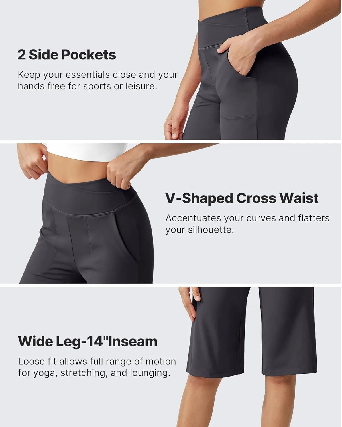 G4Free Capri Pants for Women 14" Knee Length Wide Leg Yoga Capris Dressy Casual Summer Crop Pants with Pockets