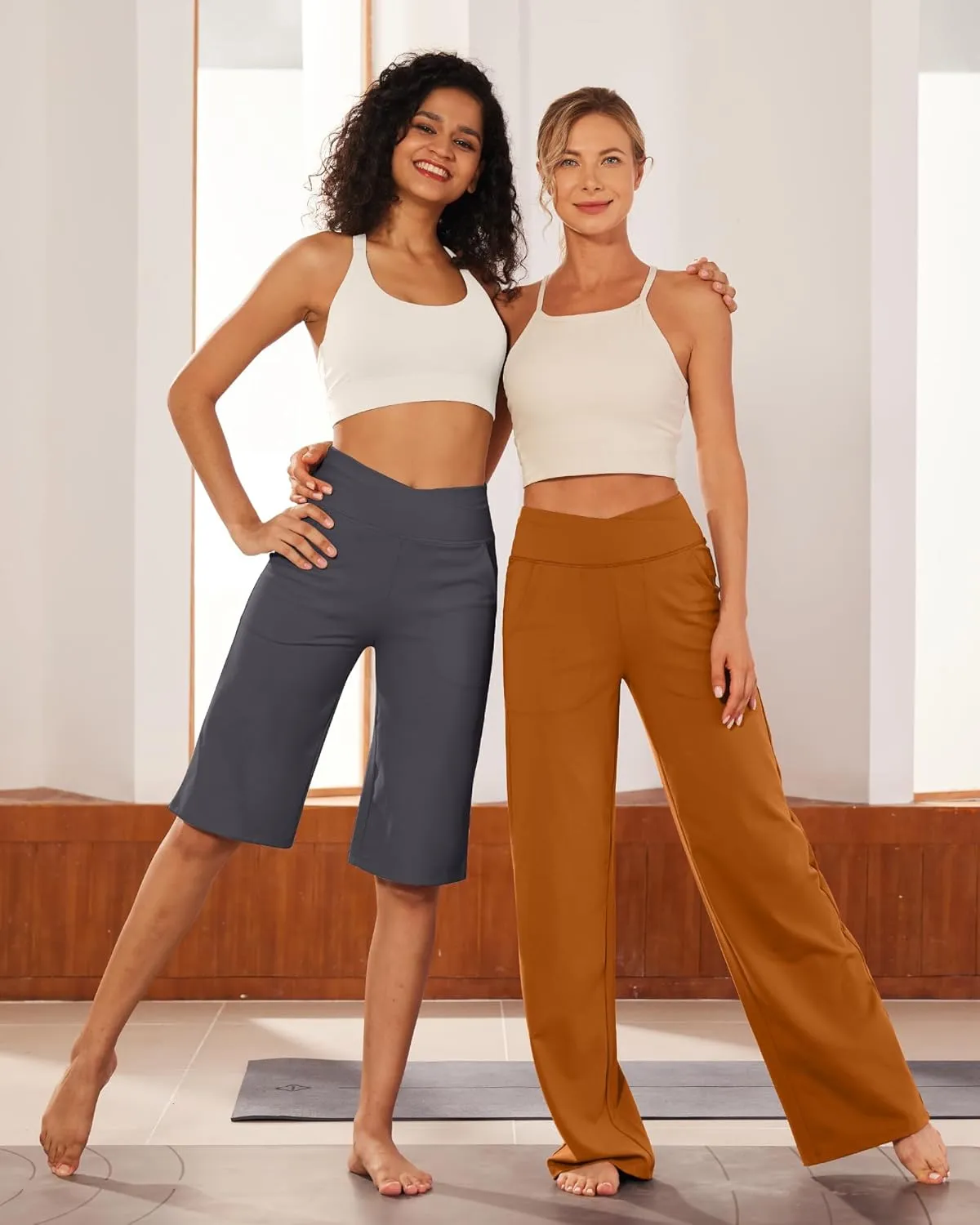 G4Free Capri Pants for Women 14" Knee Length Wide Leg Yoga Capris Dressy Casual Summer Crop Pants with Pockets