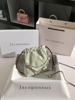 Genuine Leather Drawstring Bucket Bag Women's 2024 New Light Luxury Niche Premium Sense Chain Crossbody Cloud Bag