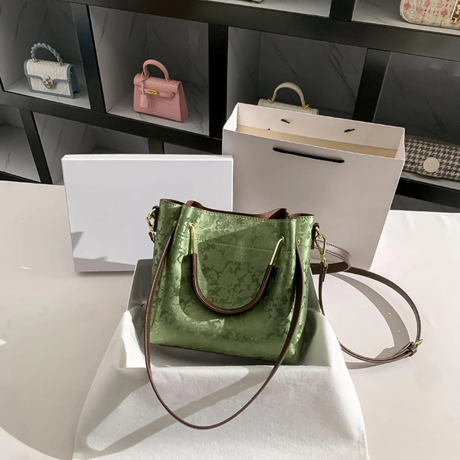 Genuine Leather Pink Bucket Bag Female Crossbody 2024 Senior Sense Large Capacity Commuter Handheld