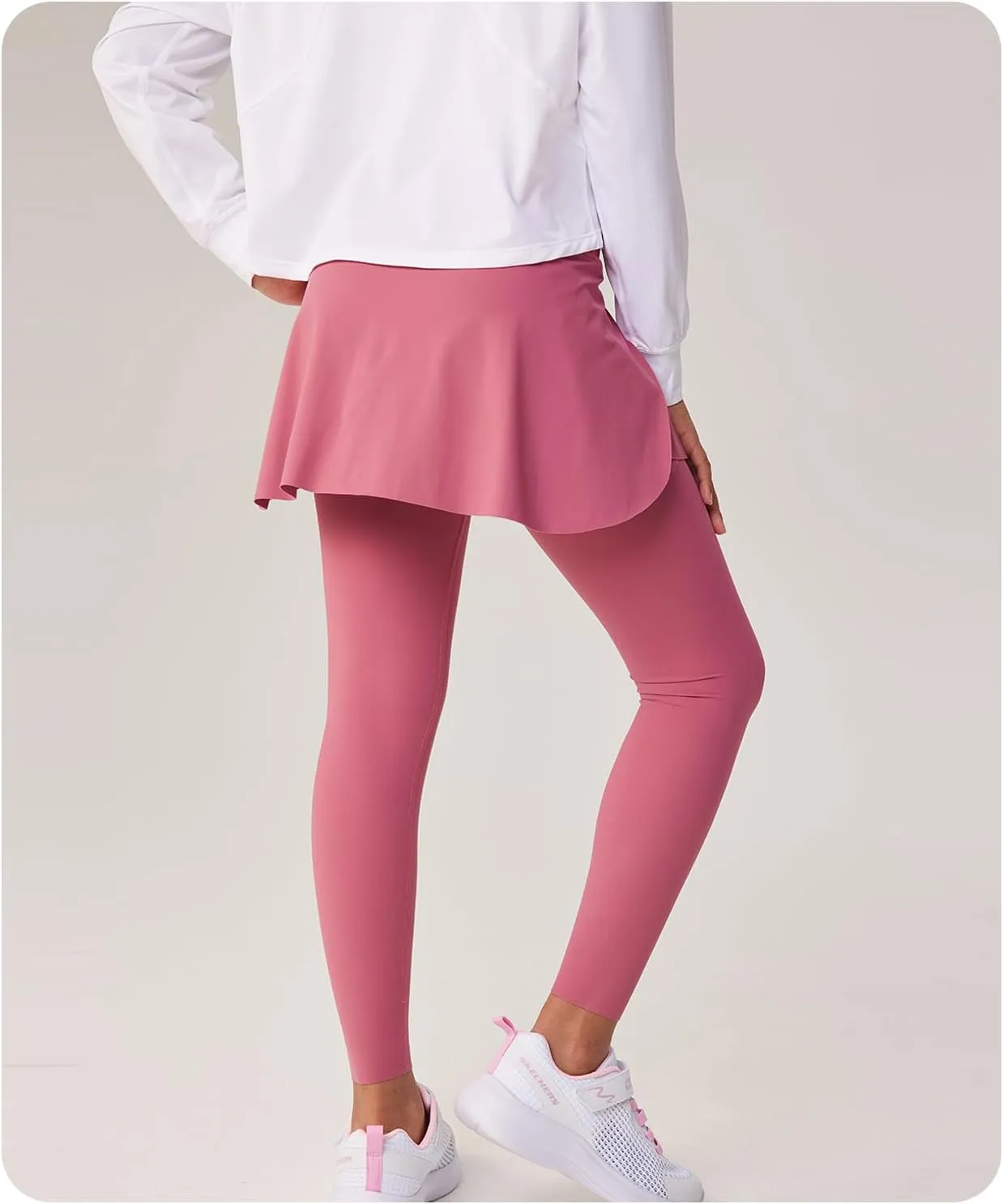 Girls Skirted Leggings with Pockets Athletic Tennis Skorts Stretchy Kids Yoga Pants with Ruffle Skirt