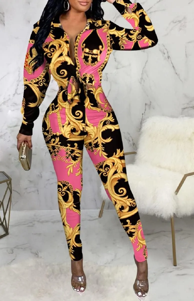 Glozeplus 2 Piece Outfits for Women Sexy Bodycon Long Sleeve Crop Tops Long Pants Sets Floral Print Tracksuits Jumpsuits
