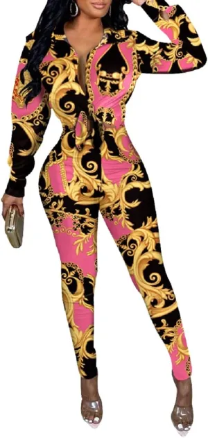 Glozeplus 2 Piece Outfits for Women Sexy Bodycon Long Sleeve Crop Tops Long Pants Sets Floral Print Tracksuits Jumpsuits
