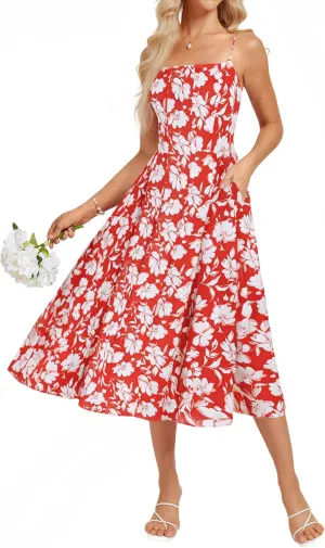 GRACE KARIN Women's Summer Floral Wedding Guest Dress Boho Beach Casual Formal Dresses A Line Sleeveless Dress with Pockets