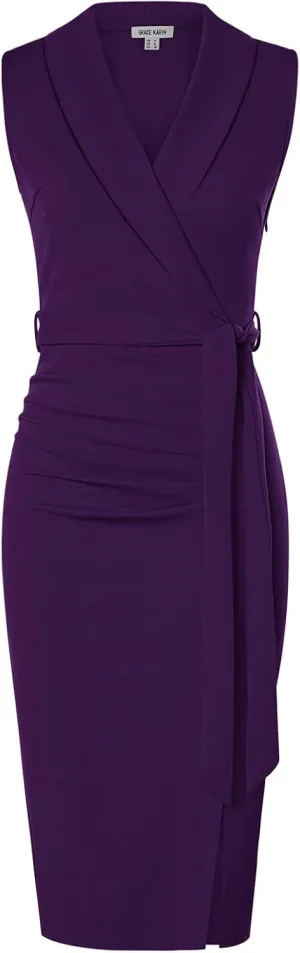 GRACE KARIN Women's Wear to Work Sleeveless Ruched Bodycon Office Pencil Midi Dresses with Belt