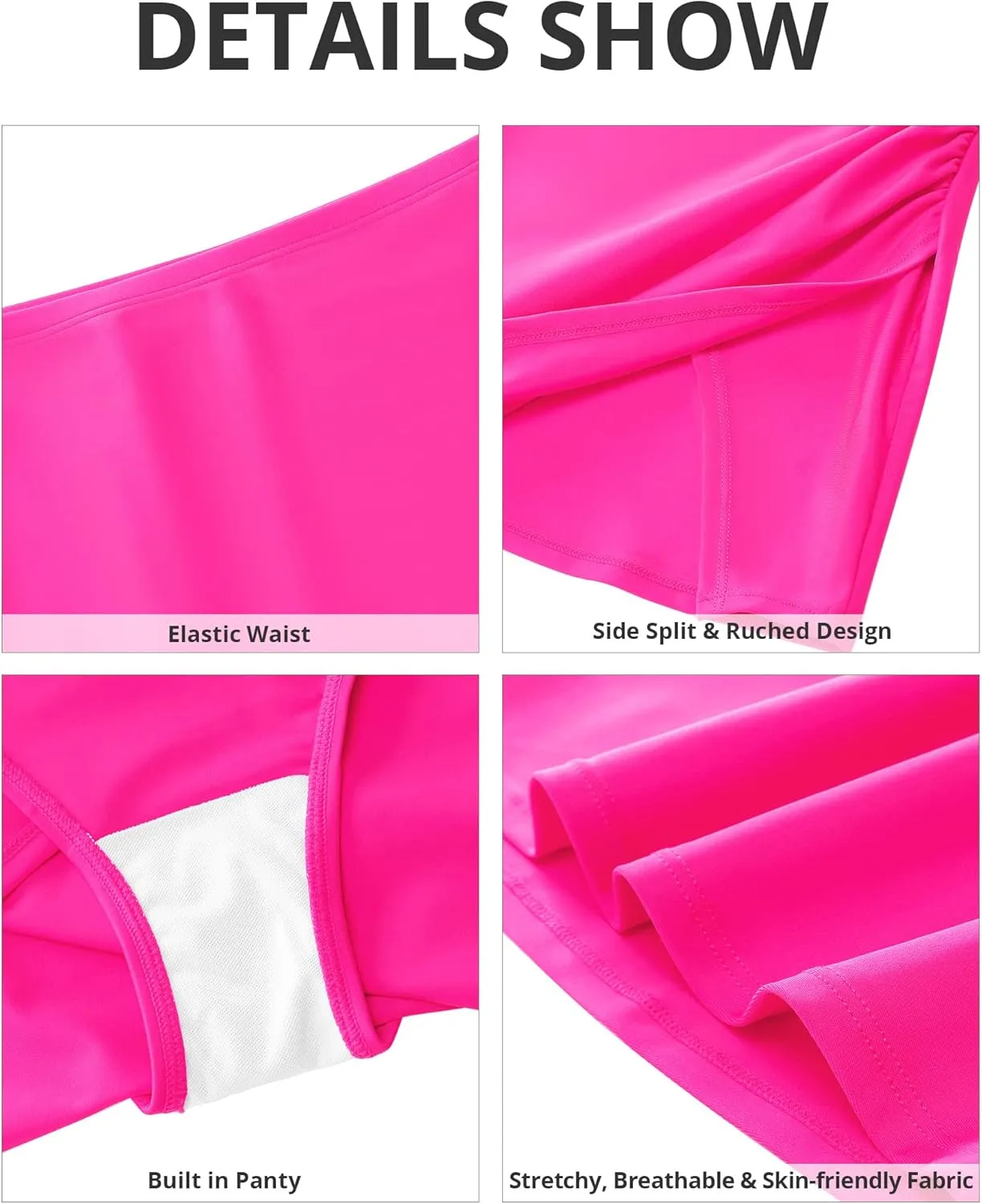 GRAPENT Swim Skirt Bottoms for Women High Waisted Bikini Bottom Ruched Side Split Bathing Suit Tummy Control Beach Skort