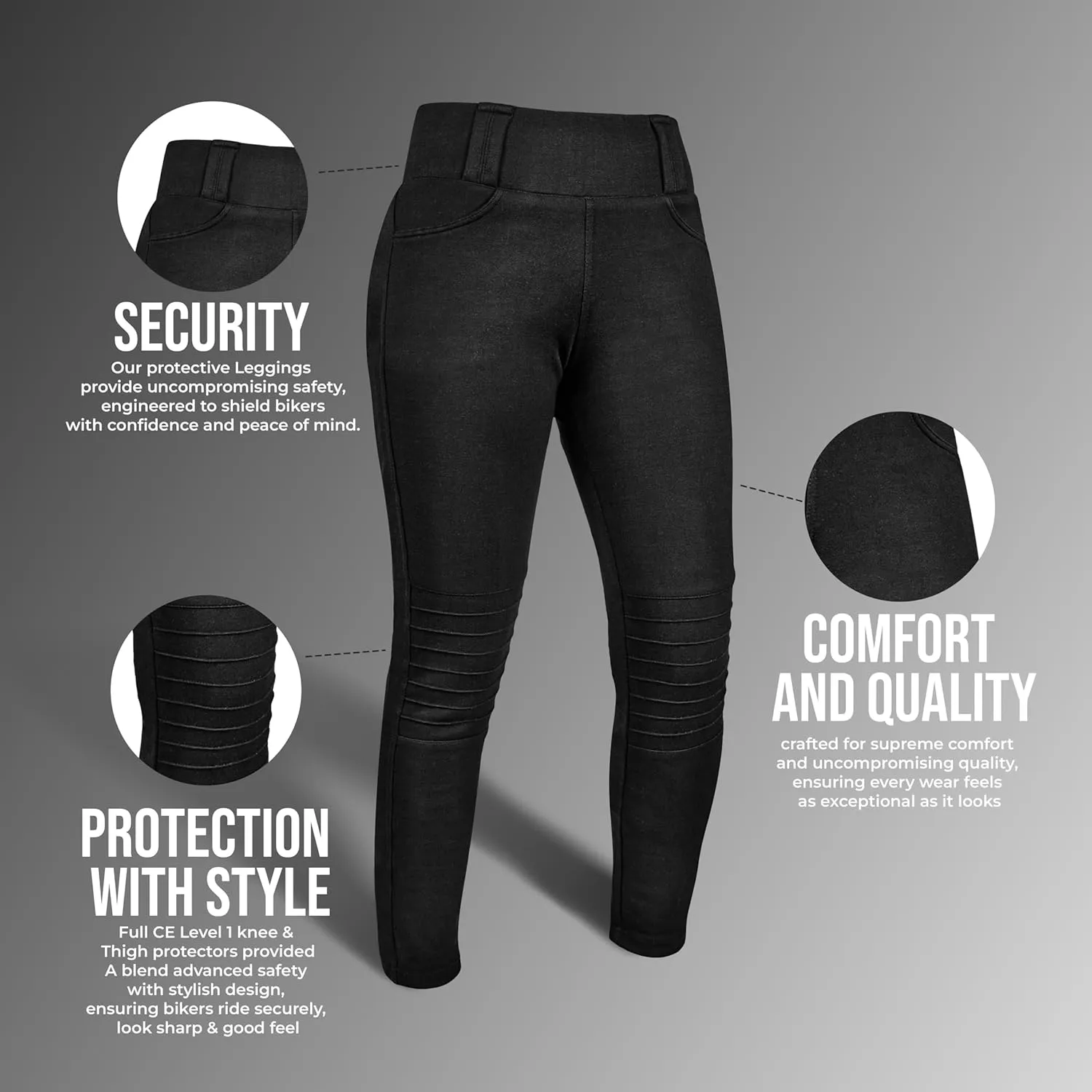 GREAT BIKERS GEAR - Women Motorcycle Leggings Riding Ladies Pants Protective Cargo Motorbike with Free Ce Protectos Armored