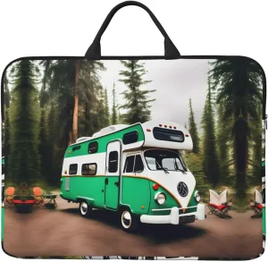 Happy Camper Green 14in Laptop Case Sleeve Bag  Shoulder Messenger Briefcase Carrying Handle and Accessory Pocket