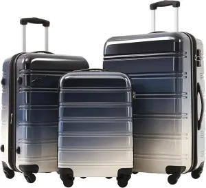 Hard Luggage Sets 3 Piece with Spinner Wheels, Gradient Color Luggage Sets with TSA Lock for Women Girls Teens, Expandable, Lightweight (20/24/28) (Black Multi)