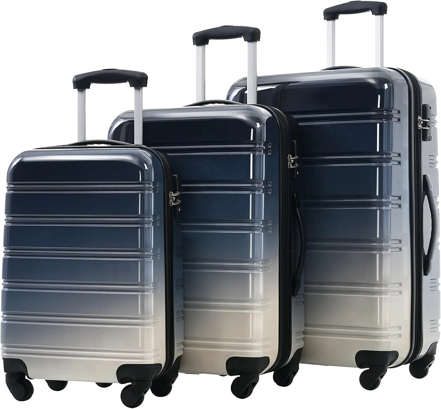 Hard Luggage Sets 3 Piece with Spinner Wheels, Gradient Color Luggage Sets with TSA Lock for Women Girls Teens, Expandable, Lightweight (20/24/28) (Black Multi)