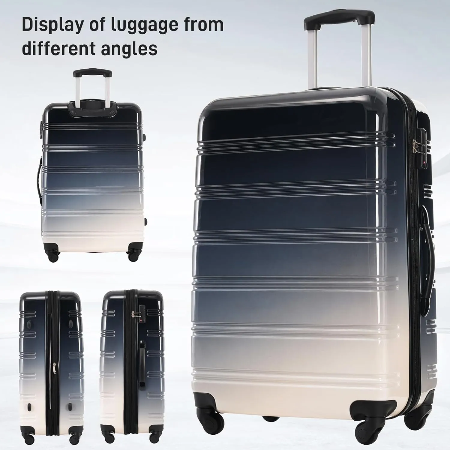 Hard Luggage Sets 3 Piece with Spinner Wheels, Gradient Color Luggage Sets with TSA Lock for Women Girls Teens, Expandable, Lightweight (20/24/28) (Black Multi)