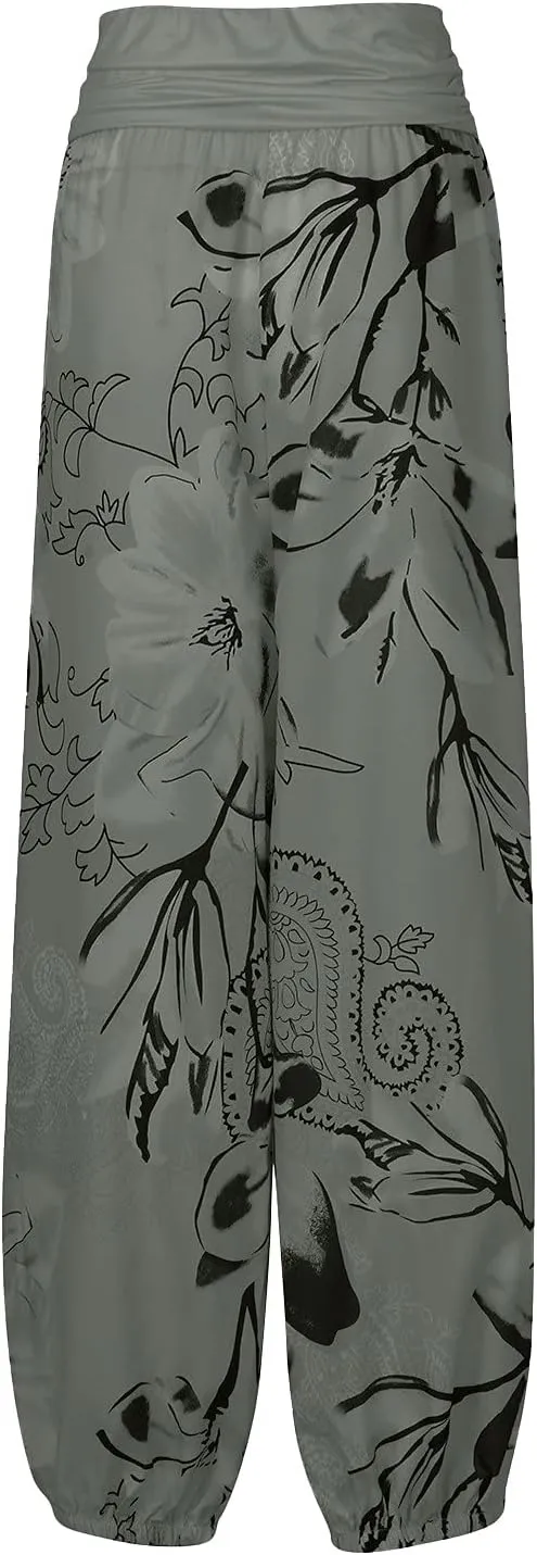 Harem Pants Women Hippie High Waist Boho Petite Length Pants 2024 Plus Size Causal Yoga Flowy Lounge Pajama Joggers