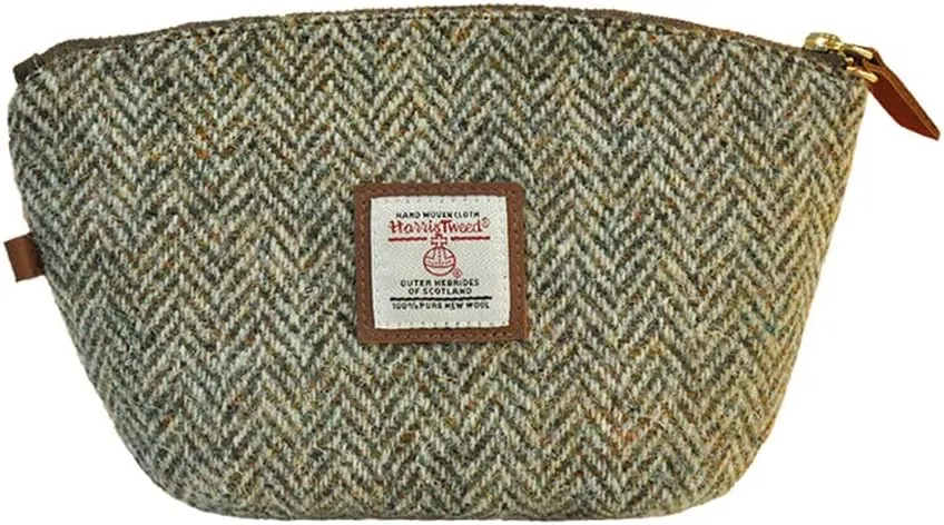 Harris Tweed Wool Small Cosmetic Bag, Compact Scottish Tartan Small Makeup Bag, Handmade Stain-Resistant Travel Pouch for Women No.224