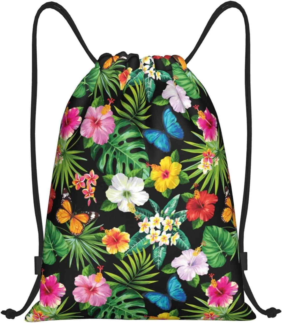 Hawaiian Flower Drawstring Backpack,Hawaii Floral Drawstring Bag Cute Beach Sack Bags For Gym Shopping Sport Yoga
