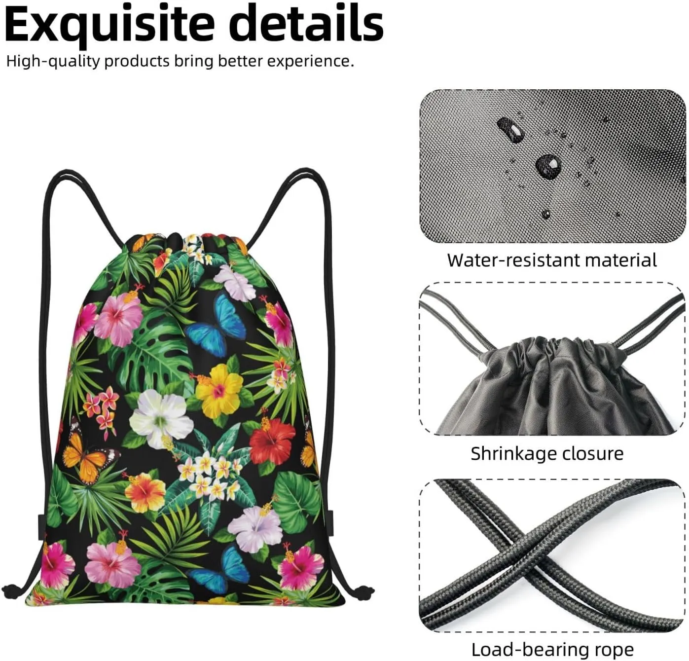 Hawaiian Flower Drawstring Backpack,Hawaii Floral Drawstring Bag Cute Beach Sack Bags For Gym Shopping Sport Yoga