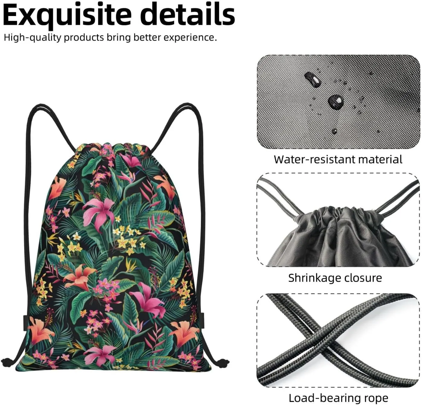 Hawaiian Flower Drawstring Backpack,Hawaii Floral Drawstring Bag Cute Beach Sack Bags For Gym Shopping Sport Yoga