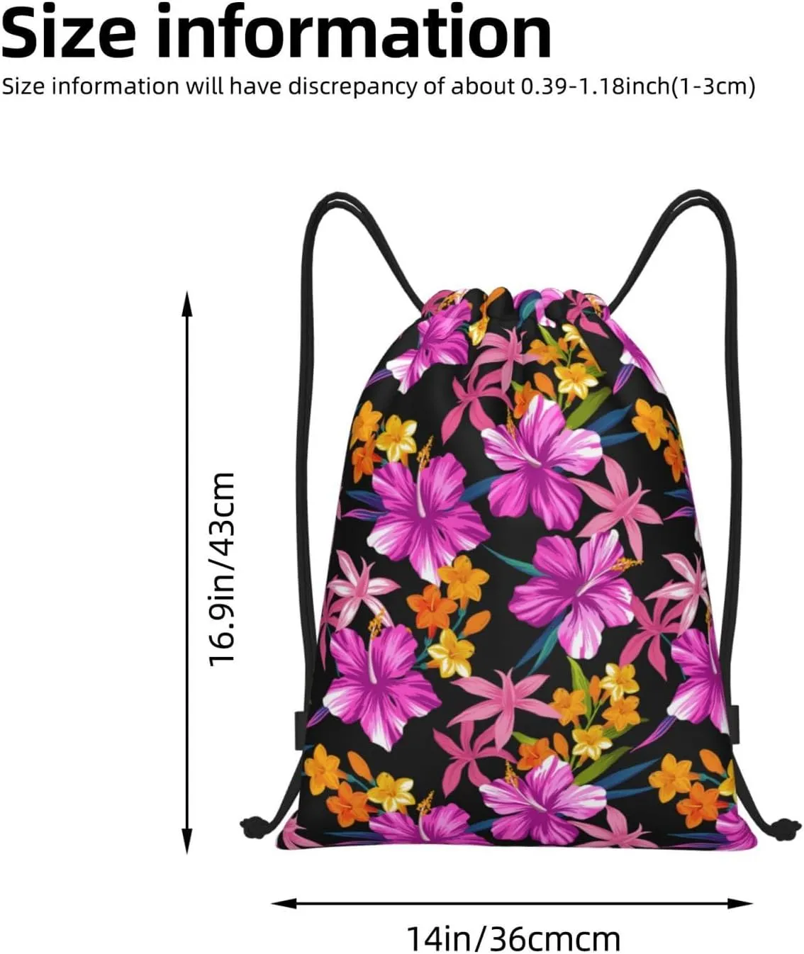 Hawaiian Flower Drawstring Backpack,Hawaii Floral Drawstring Bag Cute Beach Sack Bags For Gym Shopping Sport Yoga