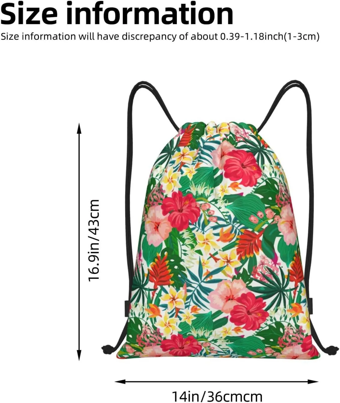 Hawaiian Flower Drawstring Backpack,Hawaii Floral Drawstring Bag Cute Beach Sack Bags For Gym Shopping Sport Yoga
