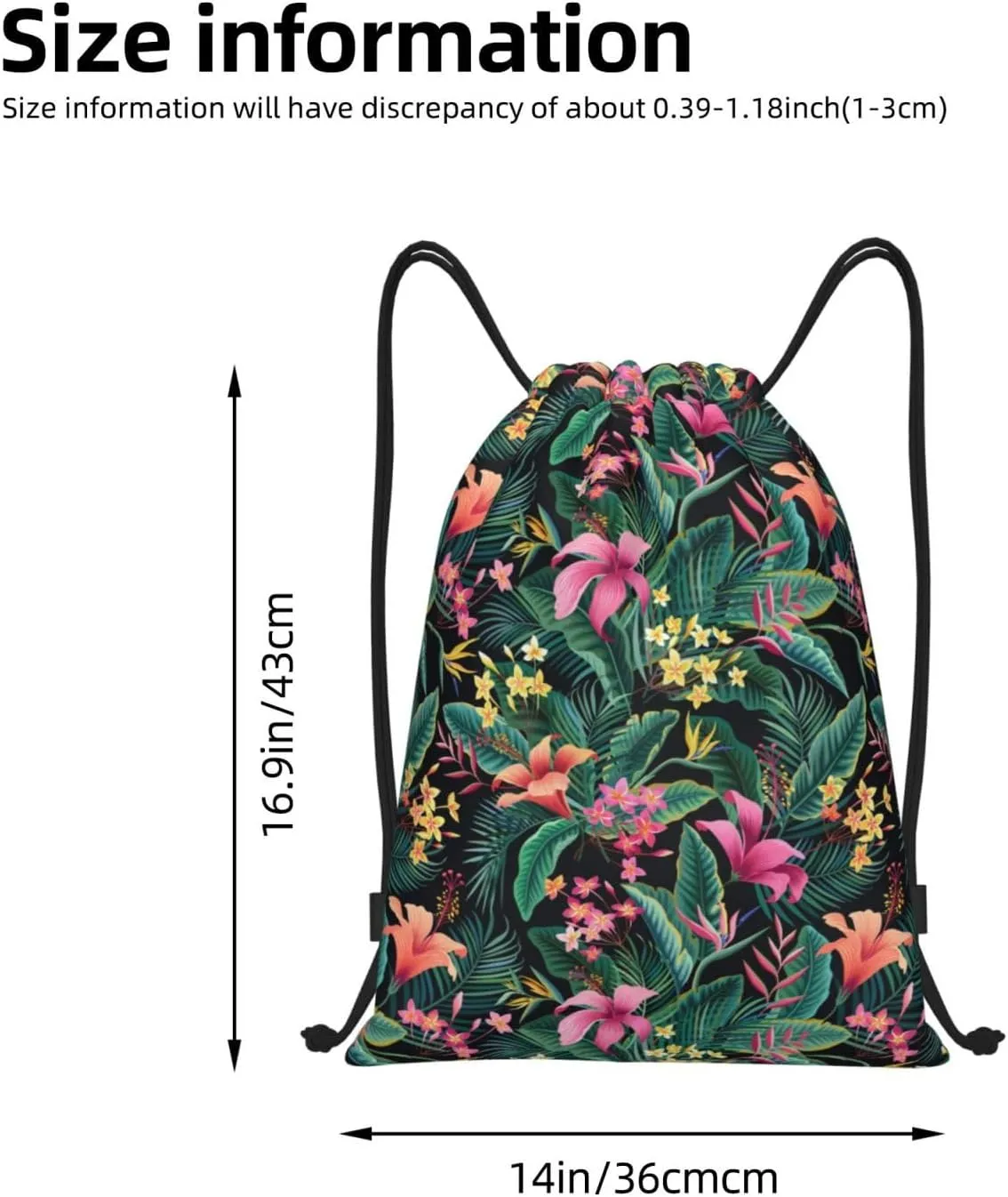 Hawaiian Flower Drawstring Backpack,Hawaii Floral Drawstring Bag Cute Beach Sack Bags For Gym Shopping Sport Yoga