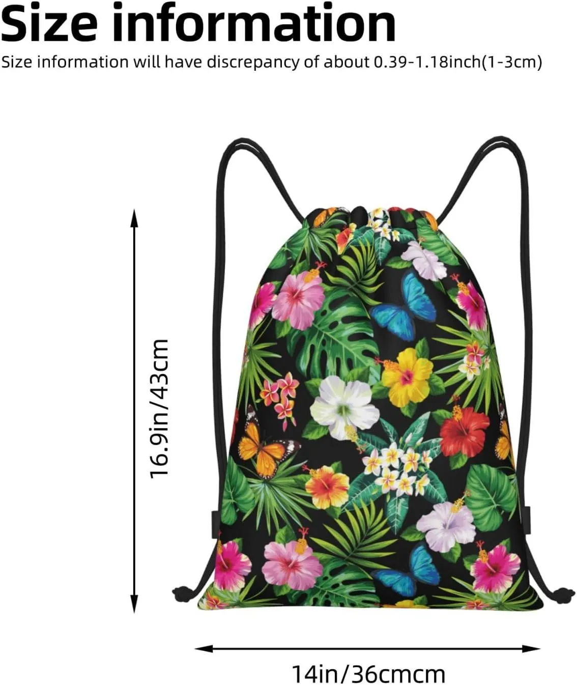 Hawaiian Flower Drawstring Backpack,Hawaii Floral Drawstring Bag Cute Beach Sack Bags For Gym Shopping Sport Yoga