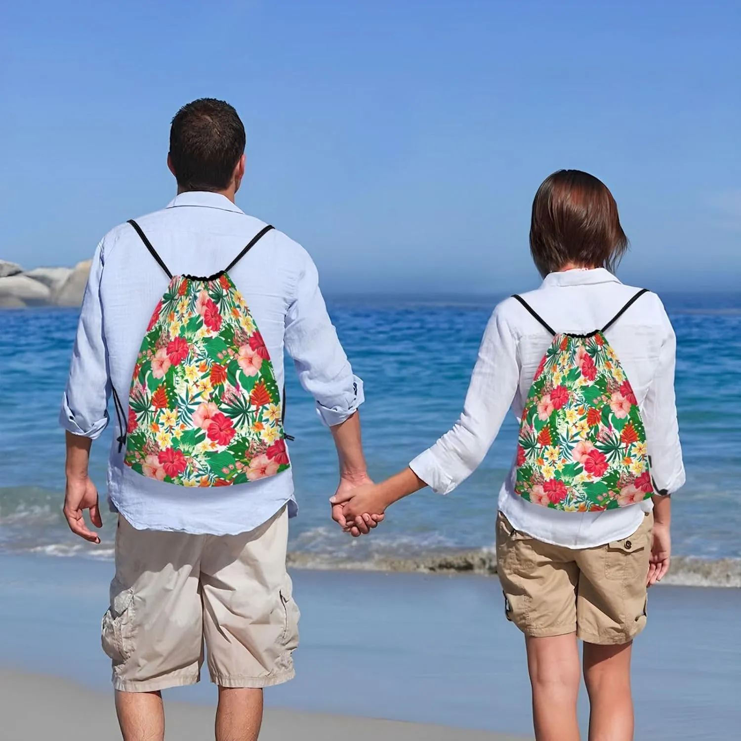 Hawaiian Flower Drawstring Backpack,Hawaii Floral Drawstring Bag Cute Beach Sack Bags For Gym Shopping Sport Yoga