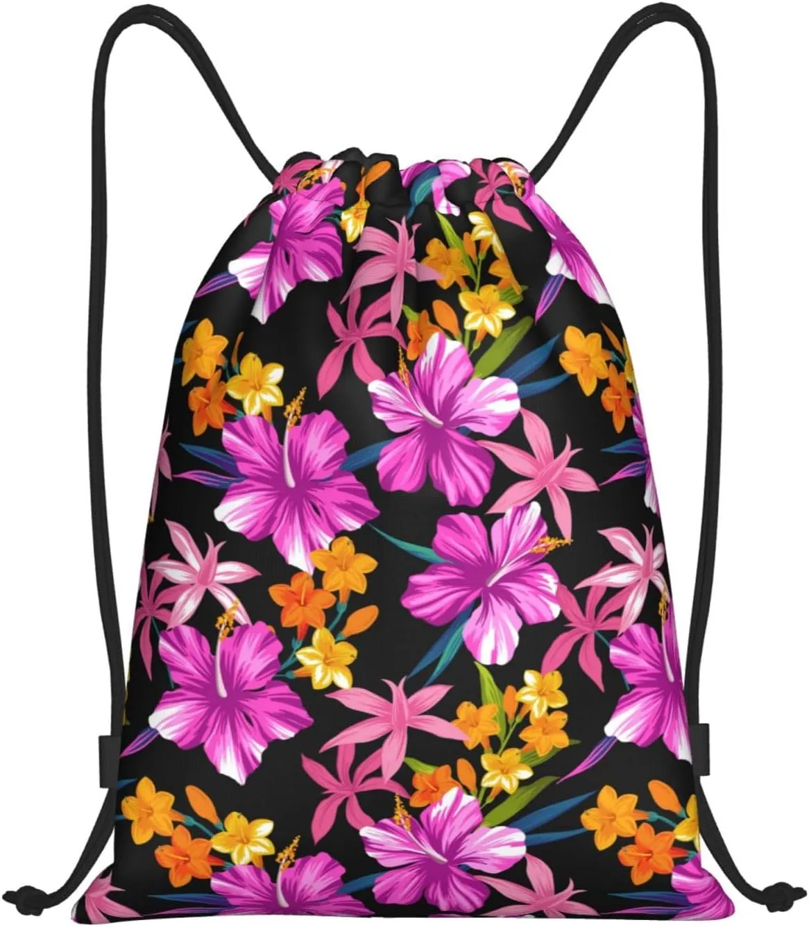 Hawaiian Flower Drawstring Backpack,Hawaii Floral Drawstring Bag Cute Beach Sack Bags For Gym Shopping Sport Yoga