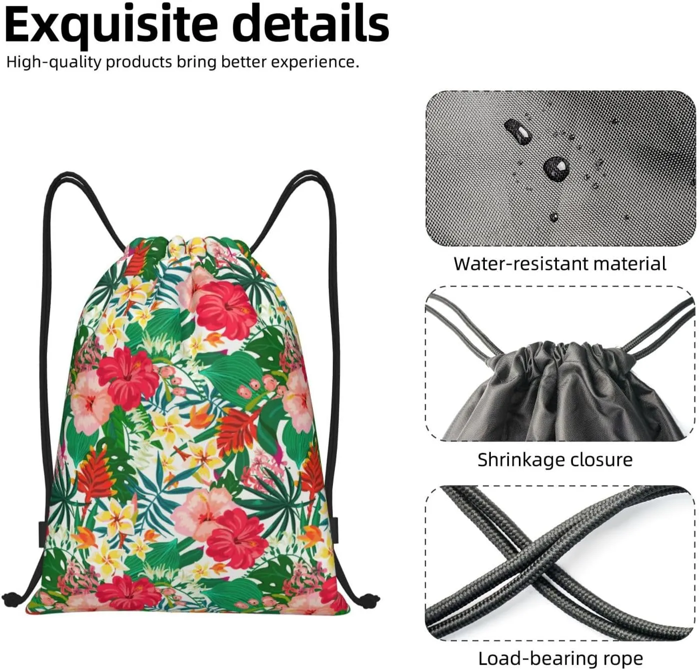 Hawaiian Flower Drawstring Backpack,Hawaii Floral Drawstring Bag Cute Beach Sack Bags For Gym Shopping Sport Yoga