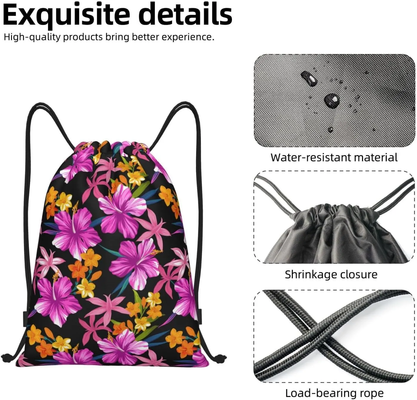 Hawaiian Flower Drawstring Backpack,Hawaii Floral Drawstring Bag Cute Beach Sack Bags For Gym Shopping Sport Yoga
