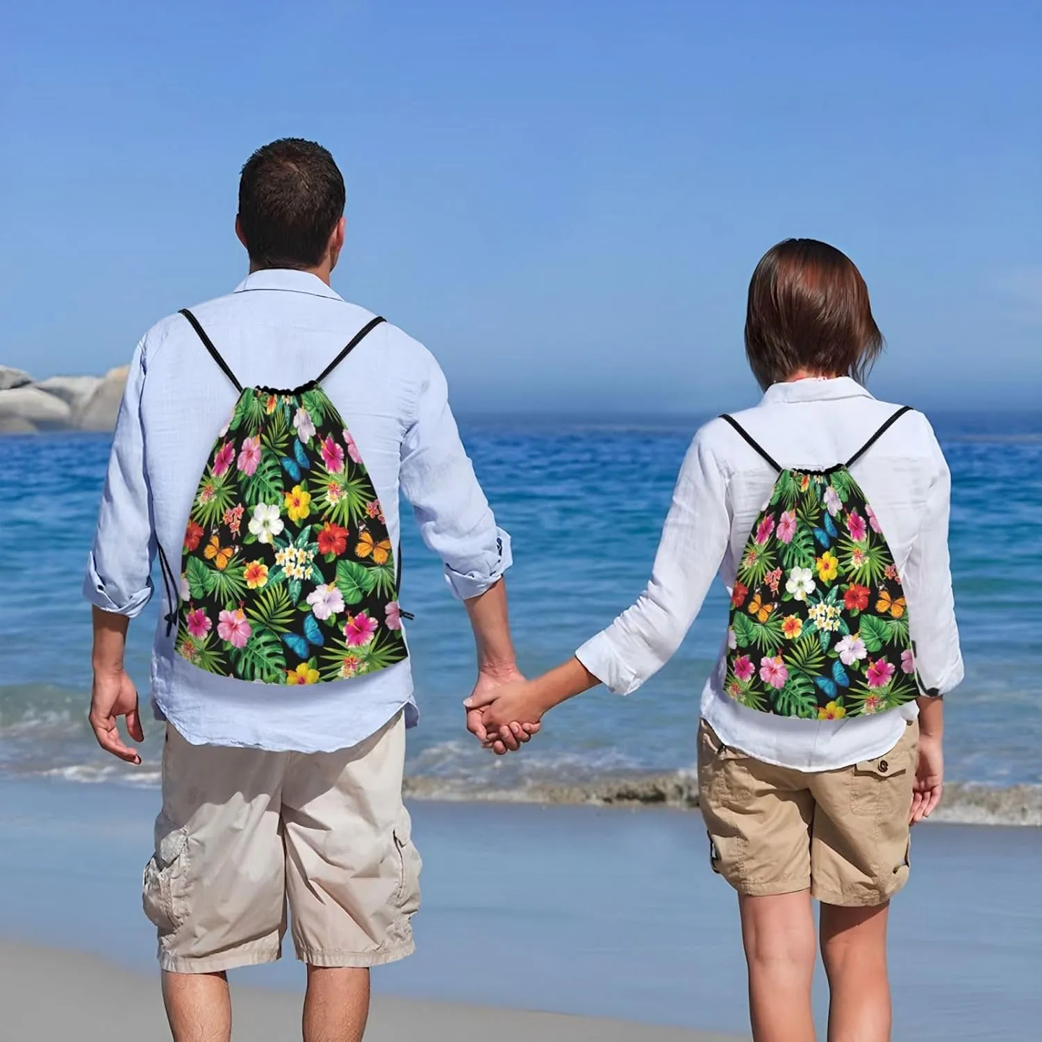Hawaiian Flower Drawstring Backpack,Hawaii Floral Drawstring Bag Cute Beach Sack Bags For Gym Shopping Sport Yoga