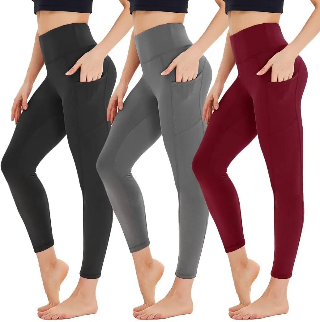 HIGHDAYS 3 Pack Capri Leggings for Women with Pockets - High Waist Workout Running Yoga Pants