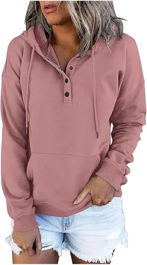 Hoodies for Women Fashion 2024 Long Sleeve Button up Pullover Sweatshirt Loose Casual Comfy Lightweight Fall Y2k Tops