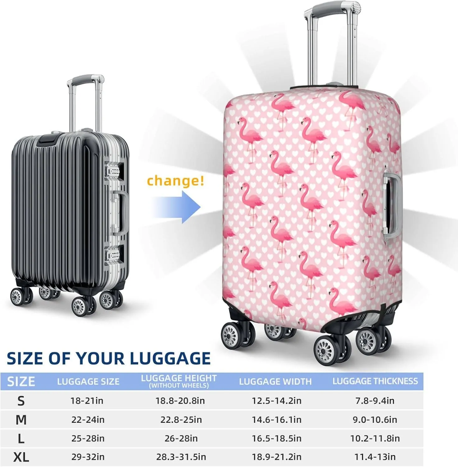HooYiiok Travel Luggage Cover Protector Cute Flamingo With Heart - Anti-Scratch Suitcase Covers Fits 18-32 Inch Luggage