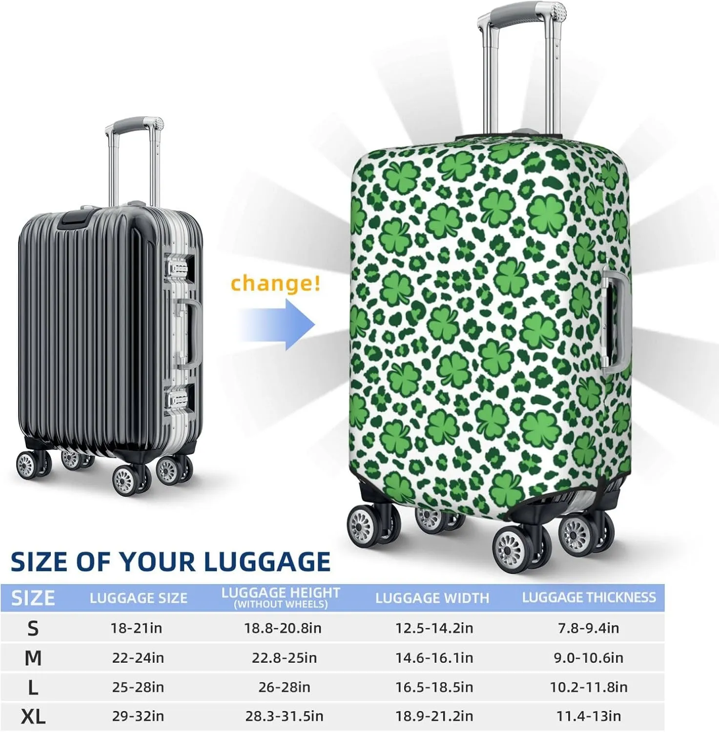 HooYiiok Travel Luggage Cover Protector Leopard Print St. Patrick'S Day - Anti-Scratch Suitcase Covers Fits 18-32 Inch Luggage