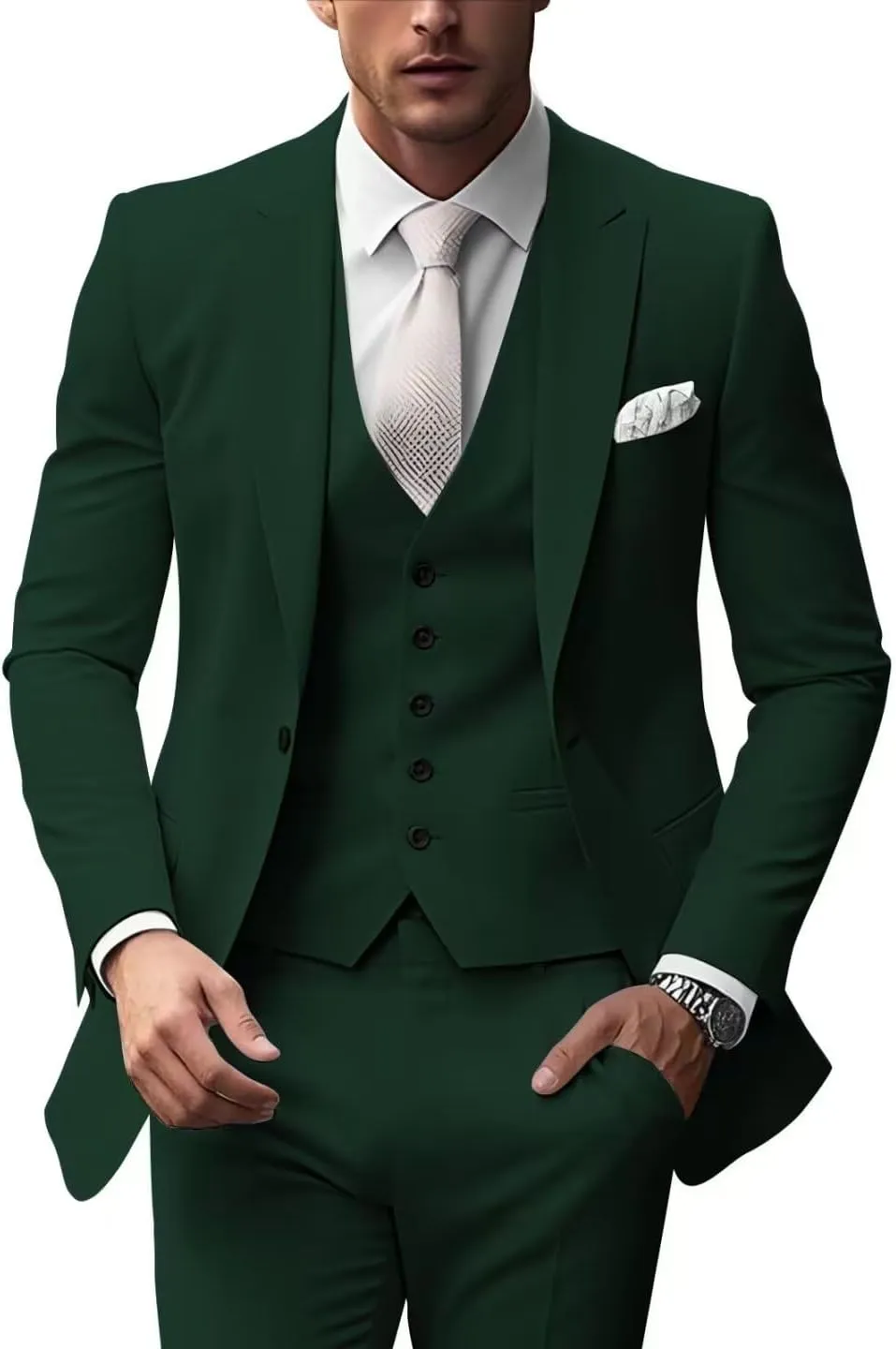 HUUTOE Mens 3 Piece Suits Slim Fit Peak Lapel One Button Blazer Wedding Business Prom Suit Jacket Vest and Pants Tuxedo Set