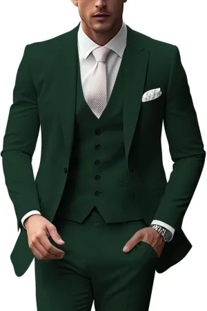 HUUTOE Mens 3 Piece Suits Slim Fit Peak Lapel One Button Blazer Wedding Business Prom Suit Jacket Vest and Pants Tuxedo Set