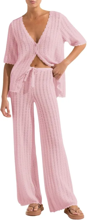Imily Bela Women's Summer 2 Piece Swimsuit Cover up Crochet Knit Cardigan Tops Long Pants Set Bathing Suit Beach Outfit
