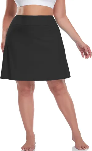 Inno 20" Womens Plus-Size Swim Skirt UPF 50  High Waisted Skort Drawstring Bikini Bottoms with Built-in Panty