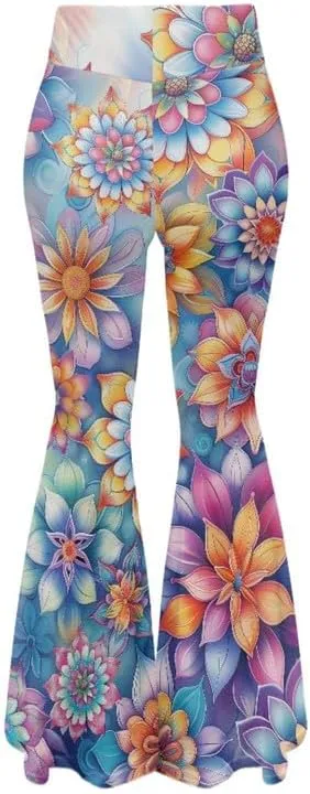Irisjudy Hawaii Floral Flare Leggings for Women 30" Tummy Control Bootcut Yoga Pants High Waisted Casual Business Work Pants