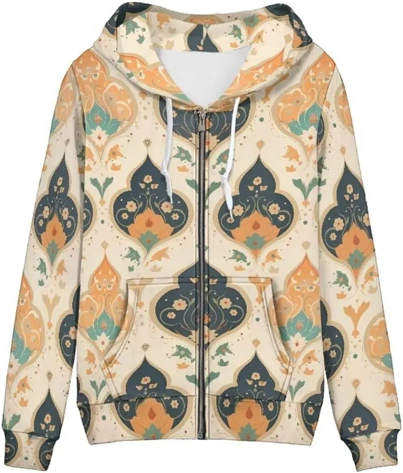 Irisjudy Women's Loose-Fit Hoodies Plus Size, Dog Paws Zipper Sweatshirt for Gym Fitness Indian Tribal Long-Sleeve Tops
