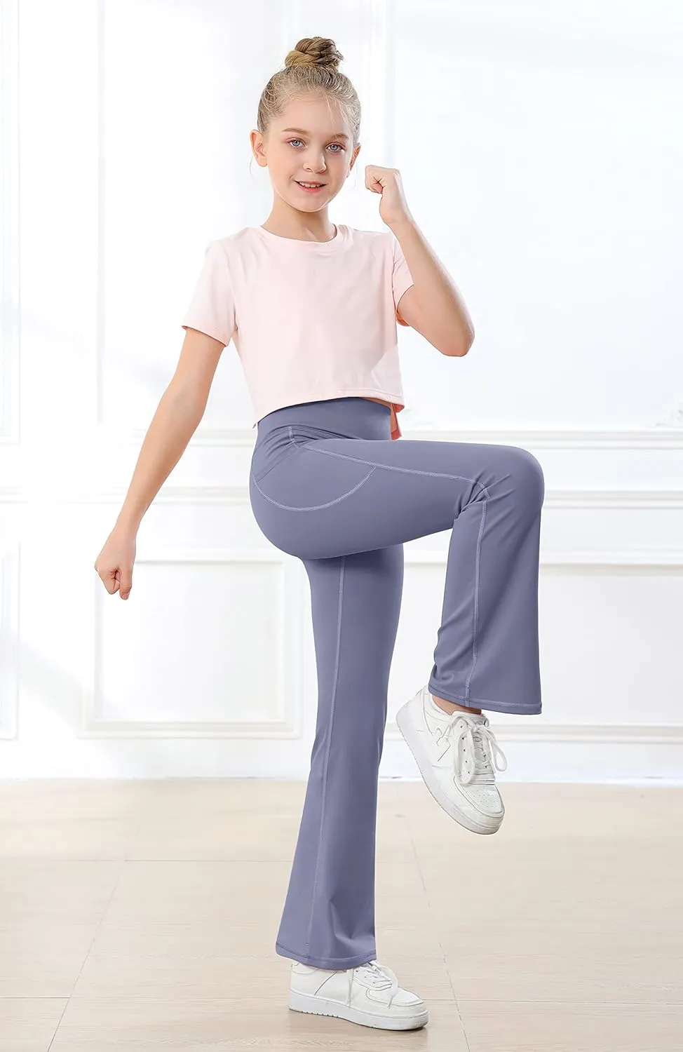 IUGA Girls Flare Leggings High Waist Cute Preppy Clothes for Girls Uniform Pants with Pockets Bell Bottom Pants