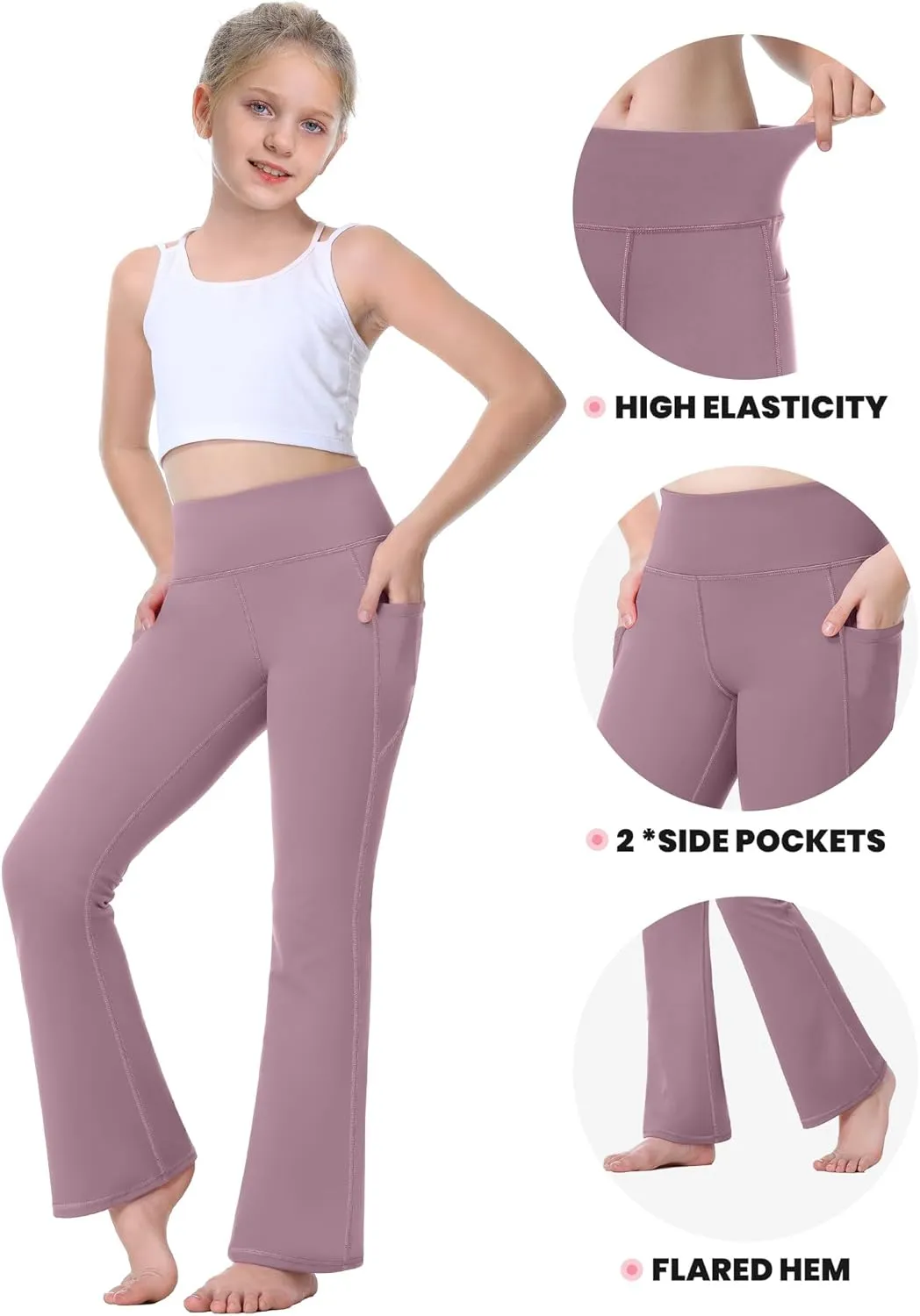 IUGA Girls Flare Leggings High Waist Cute Preppy Clothes for Girls Uniform Pants with Pockets Bell Bottom Pants
