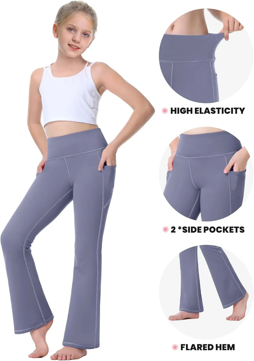 IUGA Girls Flare Leggings High Waist Cute Preppy Clothes for Girls Uniform Pants with Pockets Bell Bottom Pants