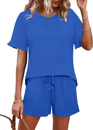 Ivicoer 2 Piece Sets for Women Casual Summer Loungewear Short Sleeve Tops and Elastic Waist Shorts with Pockets