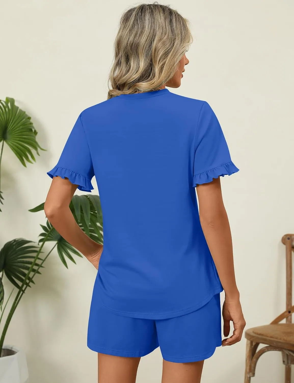 Ivicoer 2 Piece Sets for Women Casual Summer Loungewear Short Sleeve Tops and Elastic Waist Shorts with Pockets