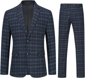 Iynnijoy Mens 2 Piece Slim Fit Suit Casual Plaid Tuxedo Suit for Men Party Wedding Business Dress Suit Set
