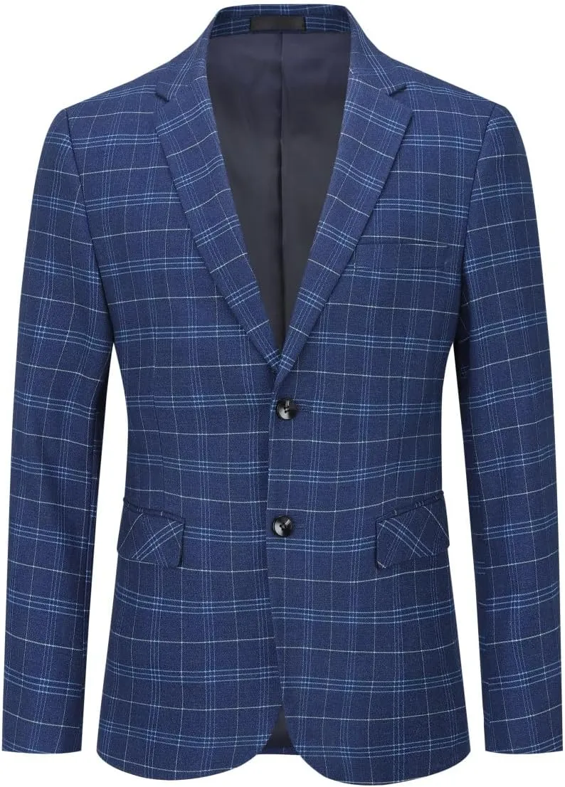Iynnijoy Mens 2 Piece Slim Fit Suit Casual Plaid Tuxedo Suit for Men Party Wedding Business Dress Suit Set