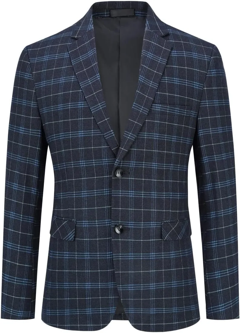 Iynnijoy Mens 2 Piece Slim Fit Suit Casual Plaid Tuxedo Suit for Men Party Wedding Business Dress Suit Set